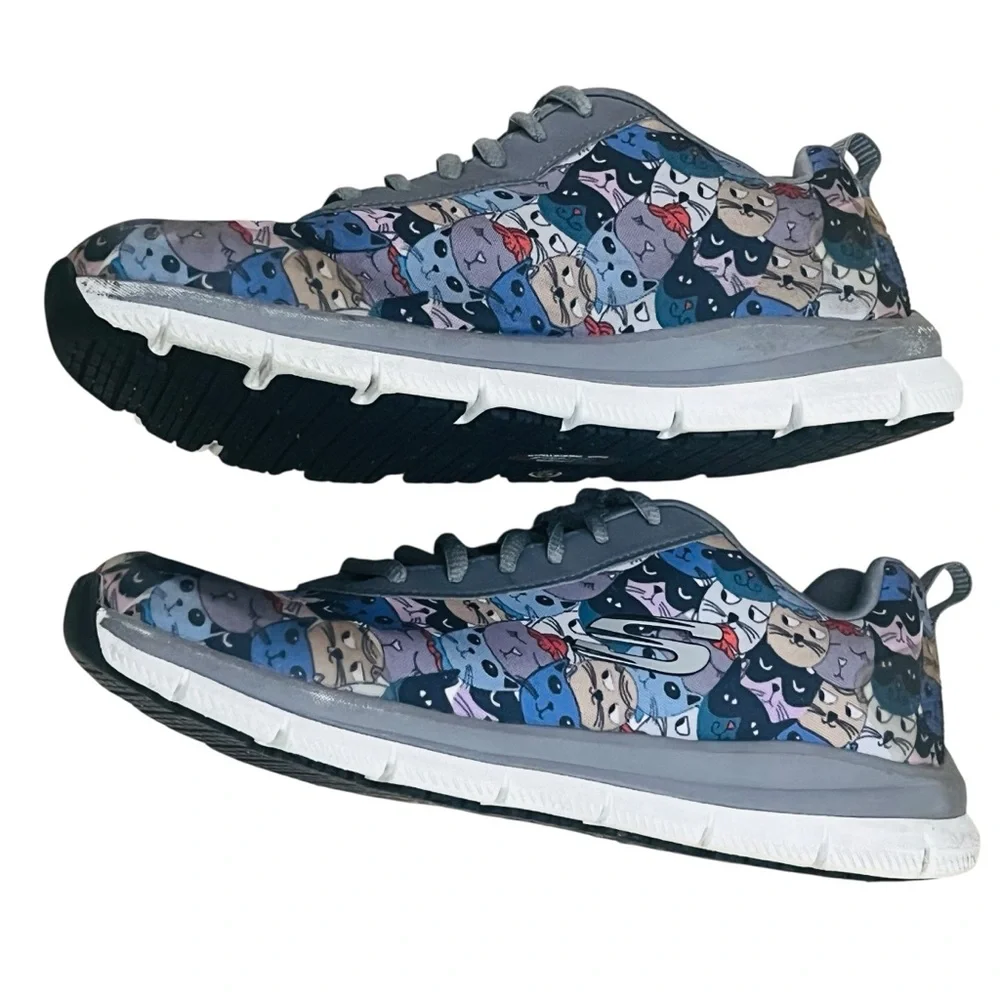 Skechers Cat Print Health Care Pro Women’s Work Slip Resistant Footwear Sz 8